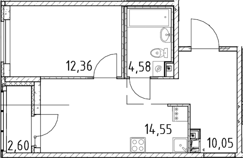 1-комнатная квартира 41.54 м², 12/17 эт., ЖК «Город Первых»